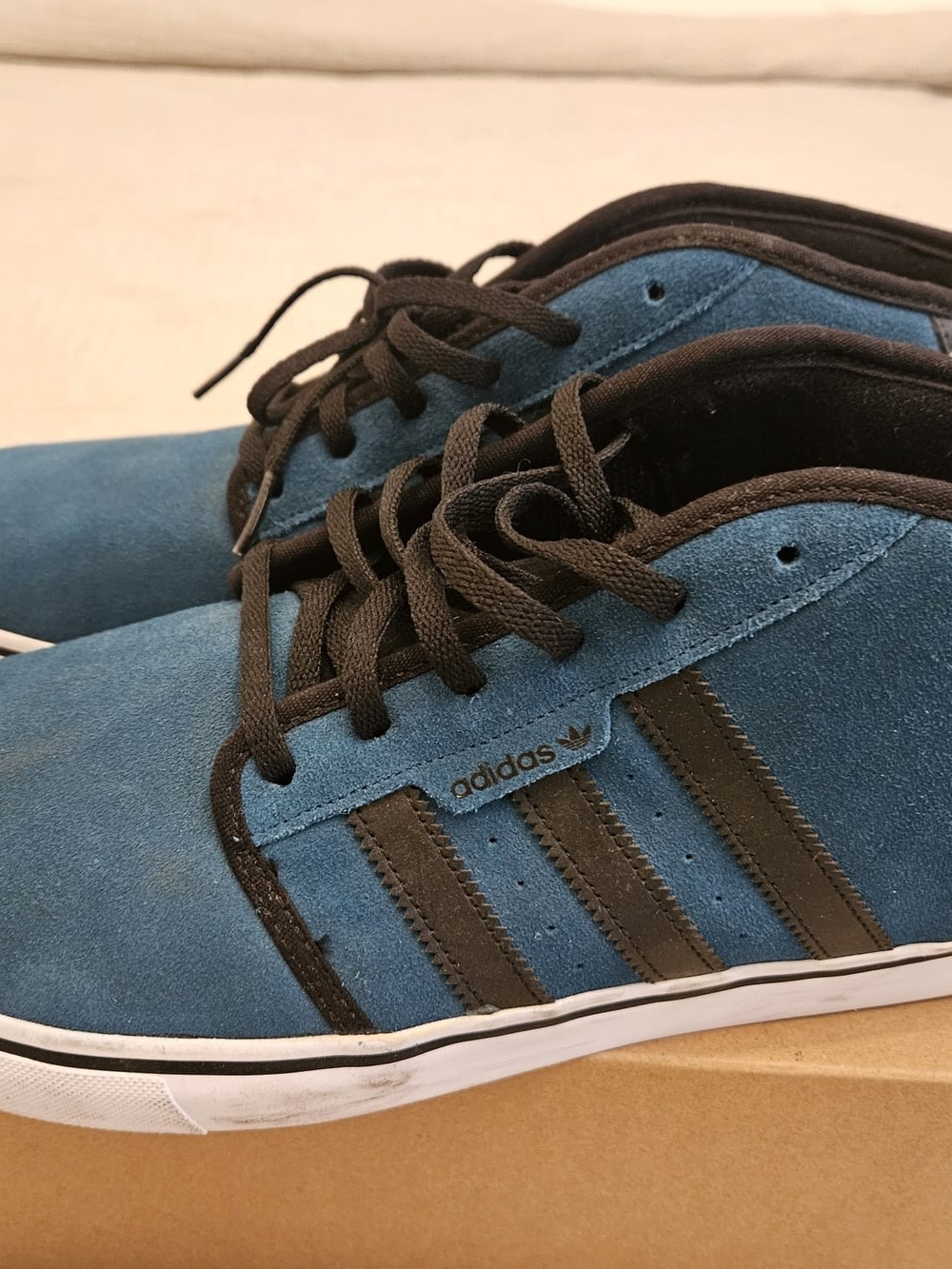 adidas Men’s Blue Suede Low-Top Sneakers with Black Stripes